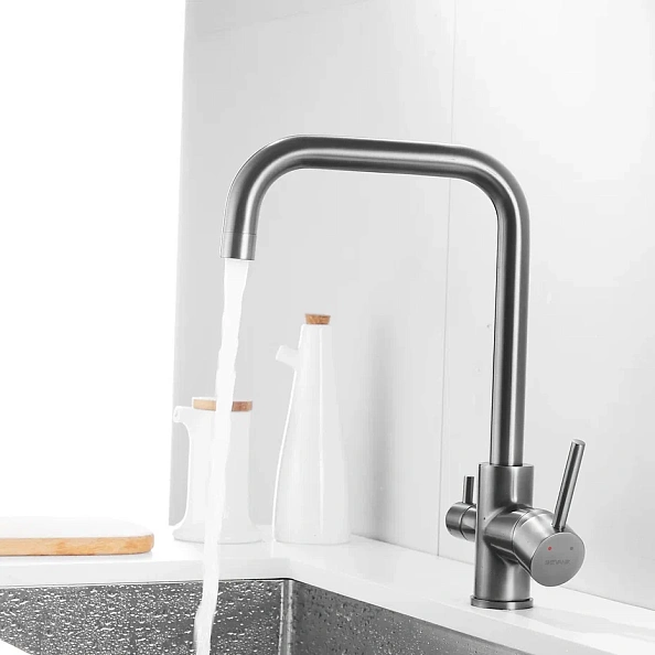 Смеситель для кухни с подключением фильтра Shevanik S228T, оружейная сталь