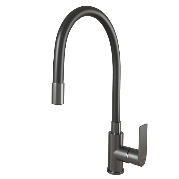 Смеситель для кухни 35к MIXLINE МЛ33-098Г(ML33-098GR) "Сити" гибкий излив боковая ручка б/отв ГРАФИТ (556597)