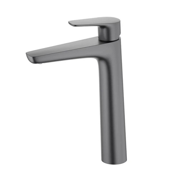 AQ1104BGM БЕТТА смеситель для раковины высокий 230, без донного клапана, шлиф. черный хром