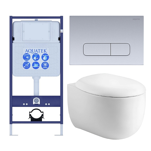 SET AQUATEK АЛЬТАИР-014 4в1 (рама AQUATEK Standard INS-0000012+крепеж KKI-0000002+клавиша KDI-0000014+унитаз АЛЬТАИР AQ1980-00 с тонким сиденьем soft