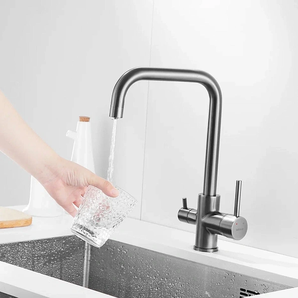 Смеситель для кухни с подключением фильтра Shevanik S228T, оружейная сталь