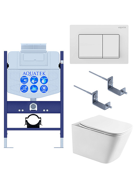 Комплект унитаз с инсталляцией, кнопкой и сиденьем микролифт SET AQUATEK ЛИБРА T-TDI004 безободковый