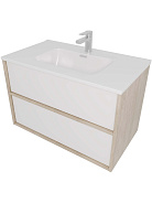 AQ66080-DO-MW Комплект мебели:Тумба 80 см ЛИБРА с раковиной AQ0480-00, 2 ящика,цвет фасадов белый мат, корпус дуб давос