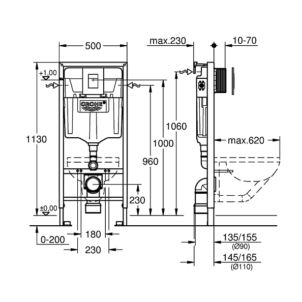 Комплект инсталляция и унитаз подвесной безободковый Grohe Rapid SL Vigente, белый (39201002)