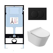 EDAB103-BL Подвесной унитаз без обода с инсталляцией Bastille, сиденье тонкое микролифт, клавиша матовый черный (E36495-NF+EDAB102-00+E36496-BL)