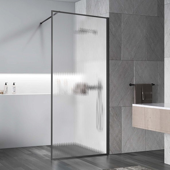 Душевая перегородка Vincea Walk-In (VSW-1HP100FLGM) 1000х2000 мм, вороненая сталь, стекло рифленое