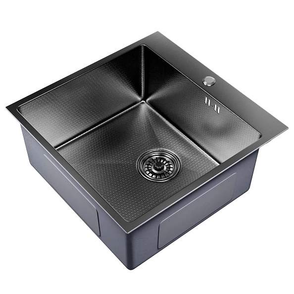 Мойка настол.монтаж 50х50 (3,0) вып 3 1/2  MIXLINE PRO 20см с сифоном (черный графит НАНО)