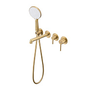 Смеситель Raglo R20.32.03 для ванны и душа встраиваемый излив монолитный 20 см, сатин золотой