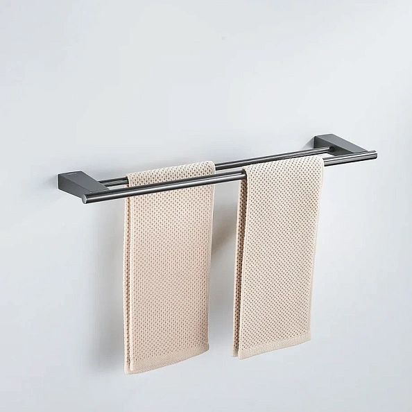 Полотенцедержатель двойной Shevanik SG5727T, оружейная сталь