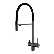 Смеситель для кухни с гибким изливом и подключением фильтра WesnaArt EKO05-160GunMetal, оружейная сталь