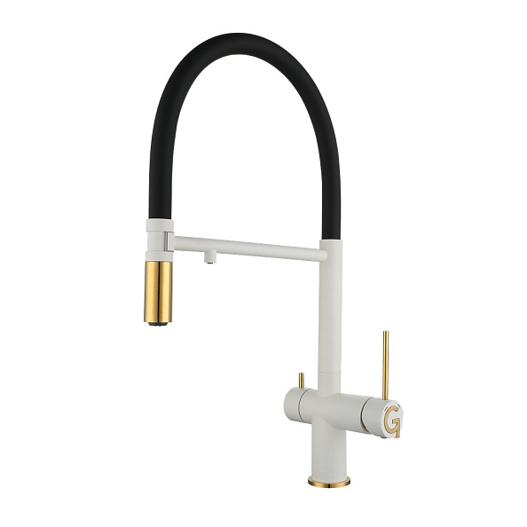 Смеситель для кухни с подключением фильтра Rivelato Adria 1523517, иней/золото