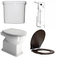 871111+878011+BOCR+MS87NC CLASSIC SET Приставной унитаз со сливом в стену+Бачок верхний+Смывной механизм с высокой трубой ХРОМ+Сиденье Орех грецкий