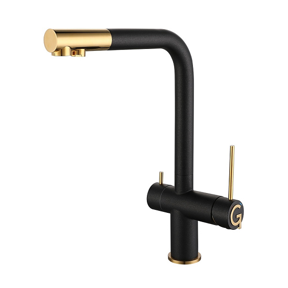 Смеситель для кухни с подключением фильтра Rivelato Lugano 1523513, антрацит/золото
