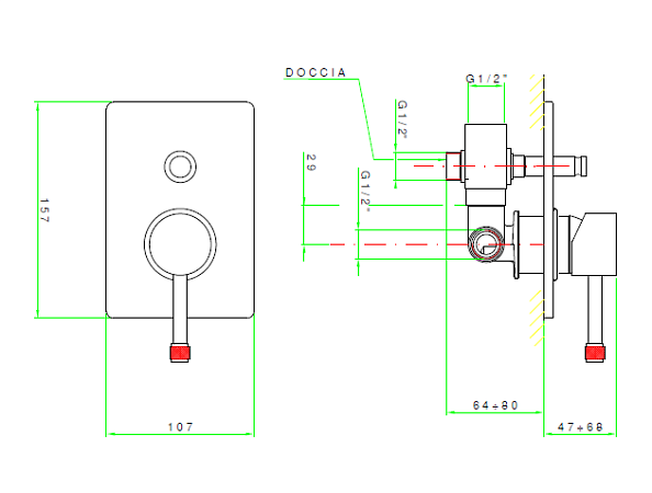 Смеситель для душа Nicolazzi Monocomando doccia, на 1 потребитель, с переключателем, хром (4896EXT CR 91)