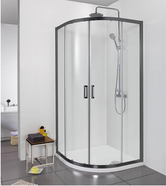 AQ ARI RO 08020BL Душевой уголок AQUATEK 1/4 круга, двери раздвижные 800x800x2000, профиль черный, стекло прозрачное