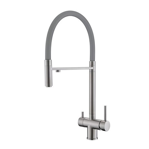 Смеситель для кухни с гибким изливом и подключением фильтра WesnaArt EKO05-161, сатин