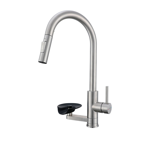 Смеситель для кухни с выдвижным изливом и мойкой стаканов Prohanss P45.49.05, сатин