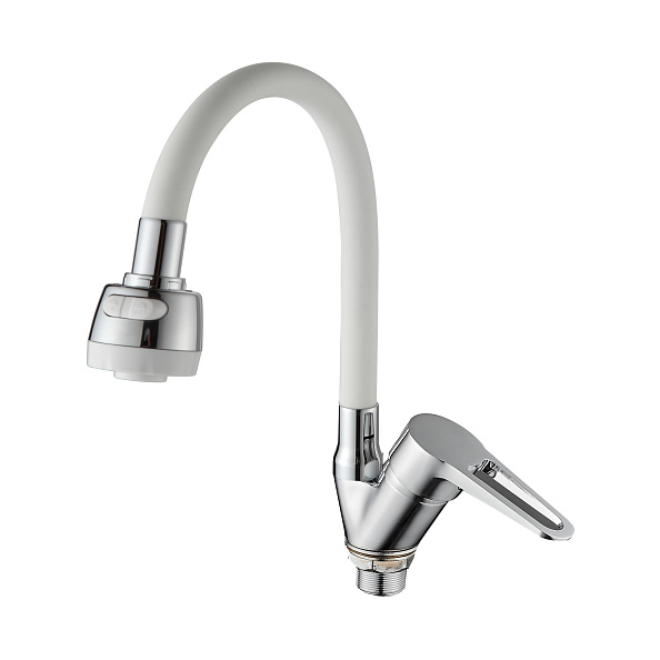 Смеситель для кухни с гибким изливом и режимом "душ" D-Lin D150303-3T, хром/белый