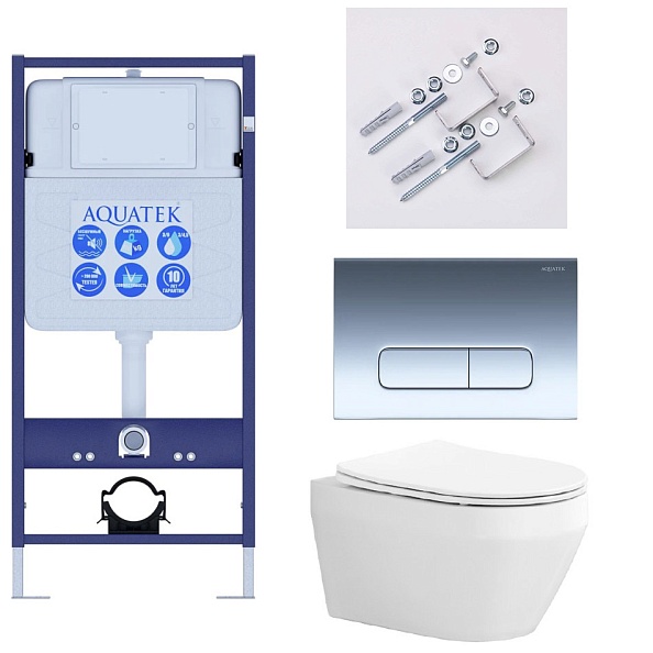 Комплект унитаз с инсталляцией, кнопкой и сиденьем Aquatek Лея SET AQUATEK ЛЕЯ Т-016 4в1