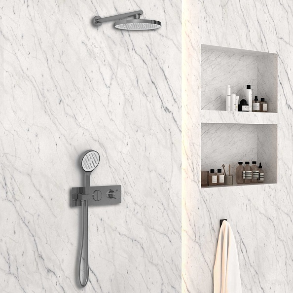 Душевой комплект Vincea VSFW-422T2GM встраиваемый, термостатический, 2 режима, вороненая сталь