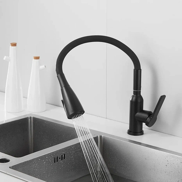 Смеситель для кухни с гибким изливом Shevanik S843H-3, черный