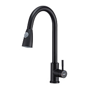 Смеситель для кухни с выдвижным изливом и режимом душ FRAP F60991-6, черный