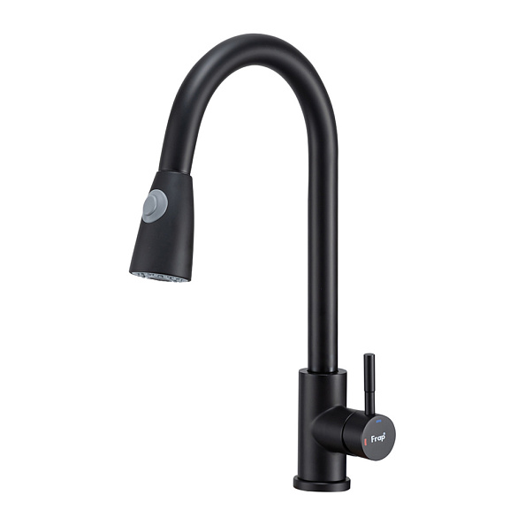 Смеситель для кухни с выдвижным изливом и режимом душ FRAP F60991-6, черный