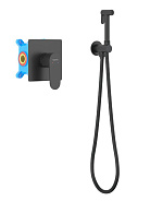 AQ1219MB ОБЕРОН набор с гигиеническим душем (смеситель + гигиеническая лейка + шланг + шланговое подсоединение с держателем), матовый черный