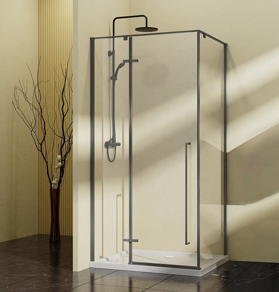 Душевой уголок Vincea Slim-N (VSR-5SN9010CLGM) 1000х900 мм, вороненая сталь, стекло прозрачное