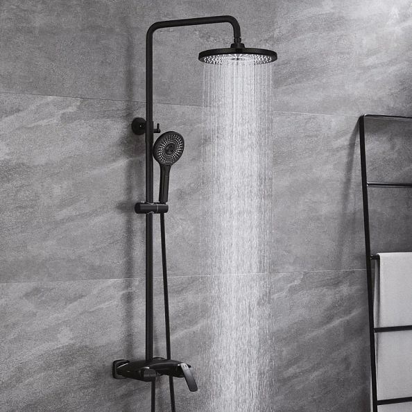 Душевая система с каскадным изливом Rose R1136H, черный