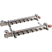 Коллектор Rommer 1"x3/4" на 7 контуров с запорными клапанами в сборе (нерж. сталь) (RMS-3210-000007)