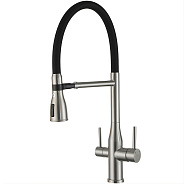 Смеситель для кухни с гибким изливом и подключением фильтра GAPPO G4399-75, сатин