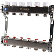 Коллектор Rommer 1"x3/4" на 6 контуров с запорными клапанами (нерж. сталь) (RMS-3200-000006)