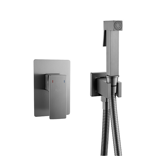 Гигиенический душ со смесителем Rose R2805T, оружейная сталь