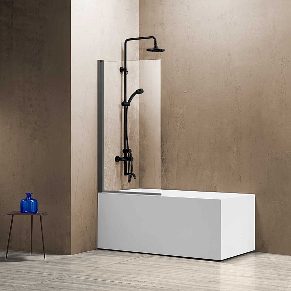 Стеклянная шторка на ванну Vincea 800х1400 мм, стекло прозрачное, каркас вороненая сталь (VSB-11800CLGM)