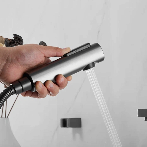 Смеситель для раковины с гигиеническим душем Shevanik S8271T, оружейная сталь