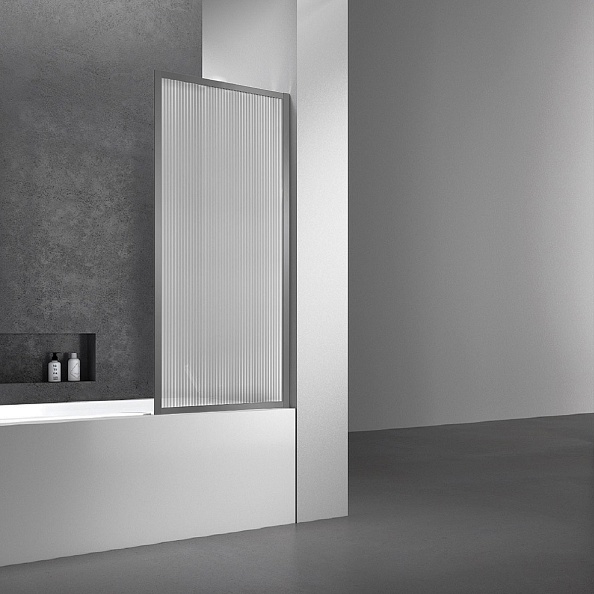 Стеклянная шторка на ванну Vincea 700х1400 мм, стекло рифленое, каркас вороненая сталь (VSB-41700FLGM)