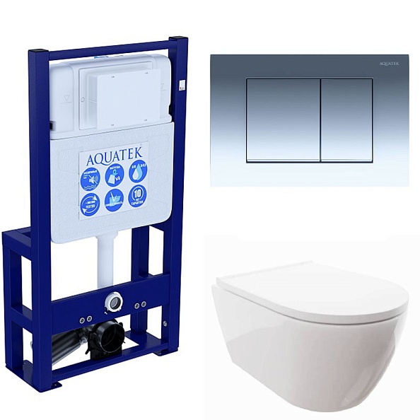 Комплект унитаз с инсталляцией, кнопкой и сиденьем микролифт Aquatek Поларис SET AQUATEK ПОЛАРИС-010