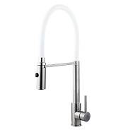 Смеситель для кухни с гибким изливом FASHUN A54111-8, сатин/белый