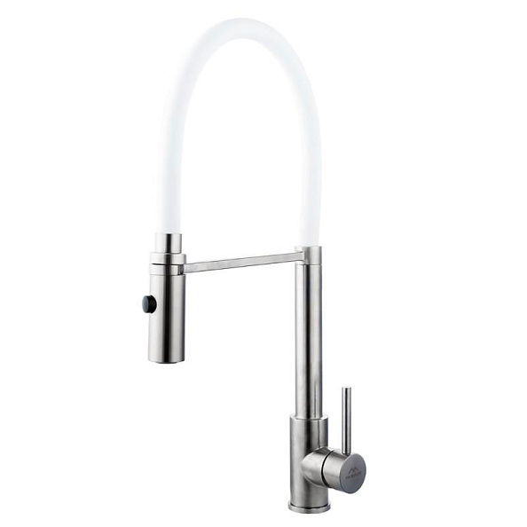 Смеситель для кухни с гибким изливом FASHUN A54111-8, сатин/белый