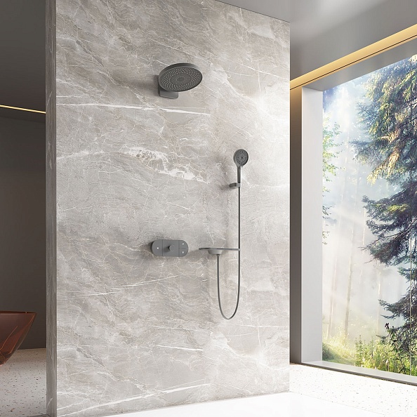 Душевой комплект Vincea Futura VSFW-2F12TGM термостатический встраиваемый, 3 режима, вороненая сталь