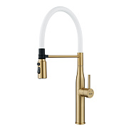 Смеситель для кухни с гибким изливом и режимом "душ" Shevanik S123G-1, золотой сатин