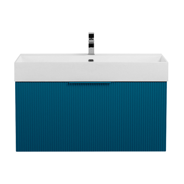 Тумба подвесная под раковину с выдвижным ящиком и внутренним ящиком Cezares Premium 900х440х430, Blu Petrolio (55443)