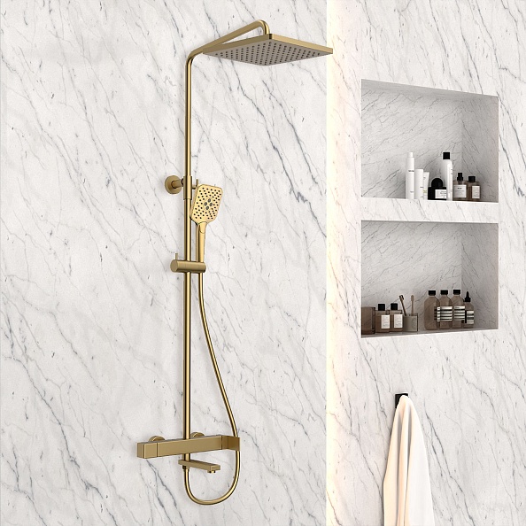 Душевая стойка Vincea Cube VSFS-1C1BG с изливом, брашированное золото