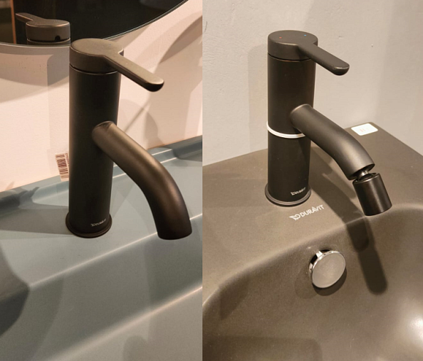 Комплект смесителей Duravit C.1, смеситель для биде + смеситель для раковины, черный матовый (C12400001046/C11020001046)