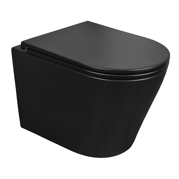 Унитаз подвесной Azario Teramo 355х515х365 смыв "Скрытое торонадо", безободковый, с быстросъемным сиденьем микролифт, черный матовый (AZ-0053-UQ3-MB)