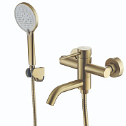 Смеситель VODA "Vessel Gold" для ванны, короткий излив, с аксессуарами, золотой (VSL54G)