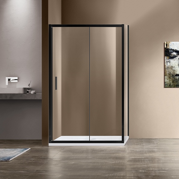 Душевой уголок Vincea Garda (VSR-1G8014CLB) 1400х800 мм, черный, стекло прозрачное