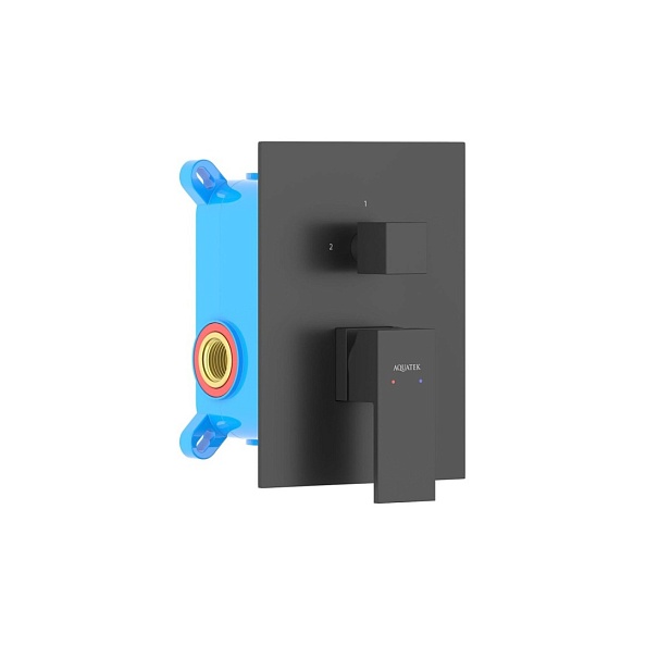 Смеситель для ванны AQUATEK ЛИБРА, 2 режима, внешняя и скрытая часть, матовый черный AQ1646MB