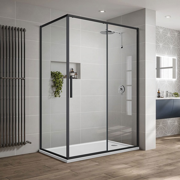 Душевой уголок Vincea Slim-U (VSR-2SU9012CLB) 1200х900 мм, м.черный, стекло прозрачное